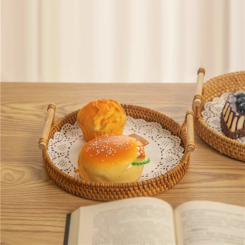Round Rattan Storage Tray