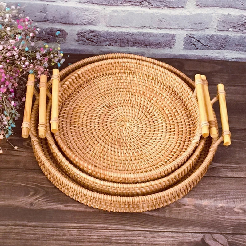 Round Rattan Storage Tray