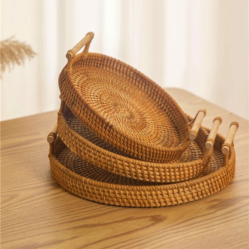 Round Rattan Storage Tray