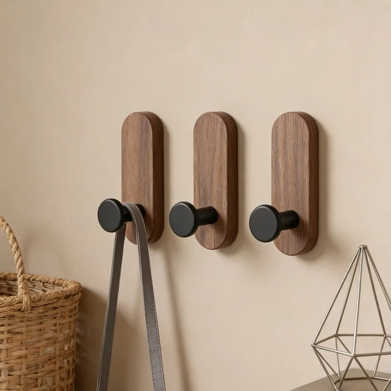 Self-Adhesive Wooden Wall Hooks