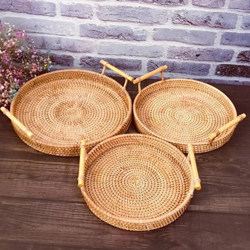 Round Rattan Storage Tray