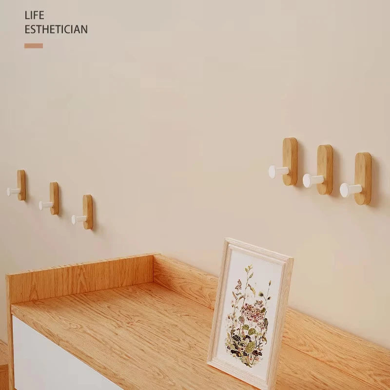Self-Adhesive Wooden Wall Hooks