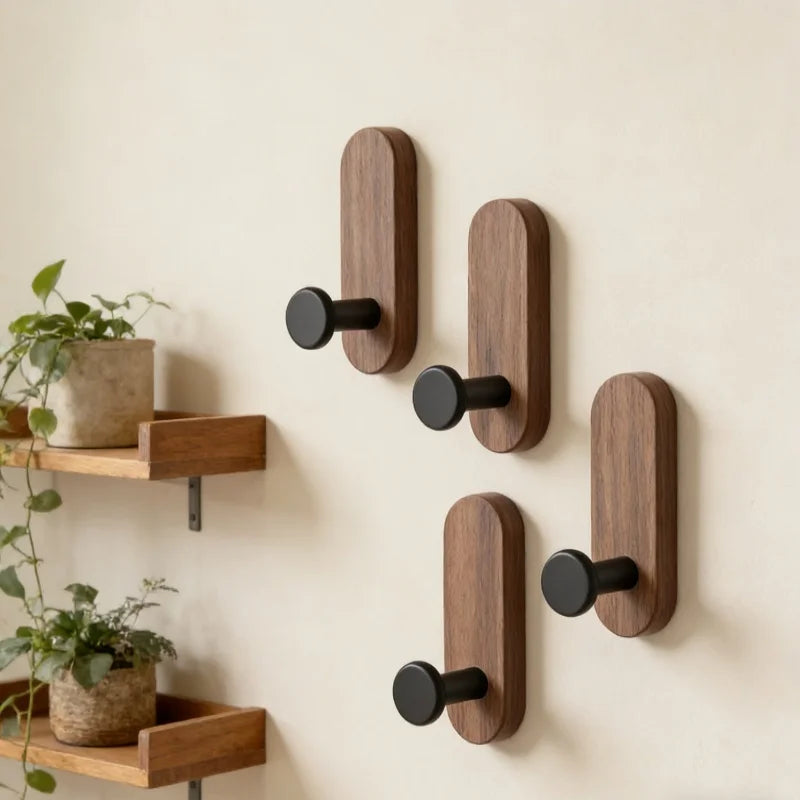 Self-Adhesive Wooden Wall Hooks