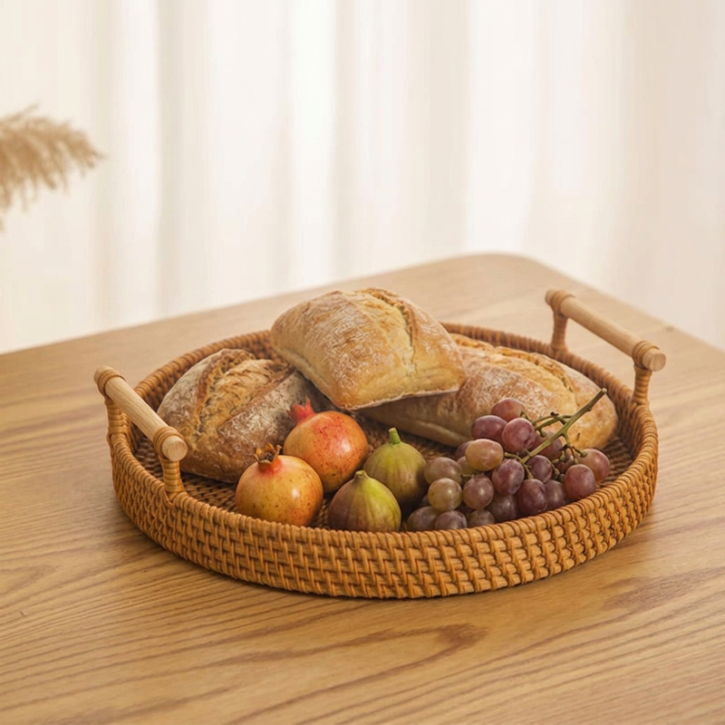 Round Rattan Storage Tray