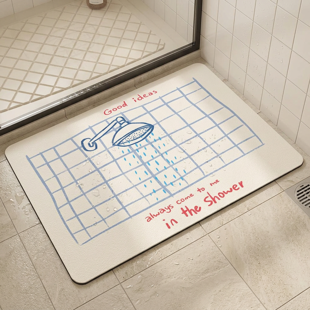 Anti-slip shower area mat laid inside a tiled shower enclosure